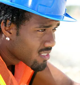 construction worker with a blue safety hat