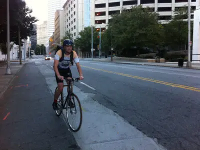 bicyclist on a big city street