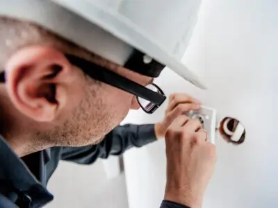 an electrician installing an outlet