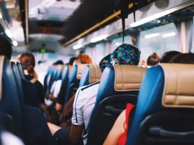 Inside of a tour bus