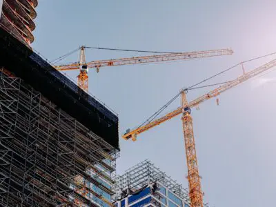 Cranes at a construction site.