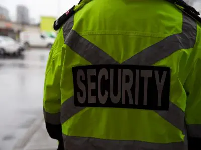 A security guard on duty at a shopping center.