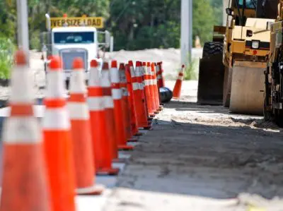 orange safey cones in a construction zone