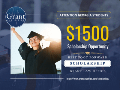 Poster advertisement for the grant law firm scholarship.