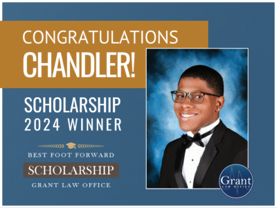 A picture of the scholarship winner with