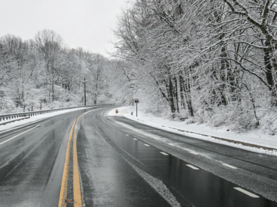 A snowy street.