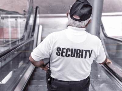 Security guard on escalator