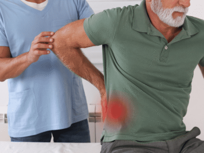 Man receiving physical therapy for back pain after injury